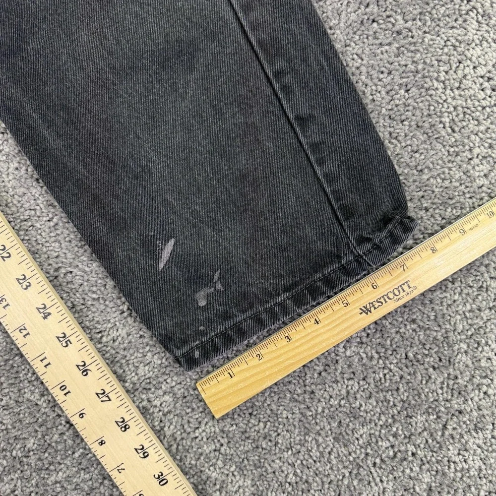 Levis 505 Jeans Mens 38x30 Black Regular Straight Denim Dark Wash Workwear Logo